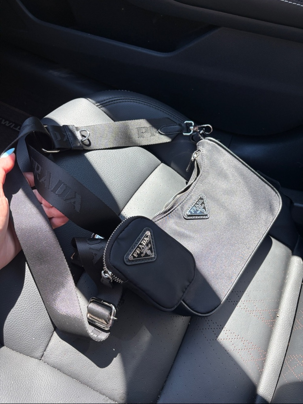 Prada Black Nylon Belt Bag with Logo Strap and Mini Pouch
